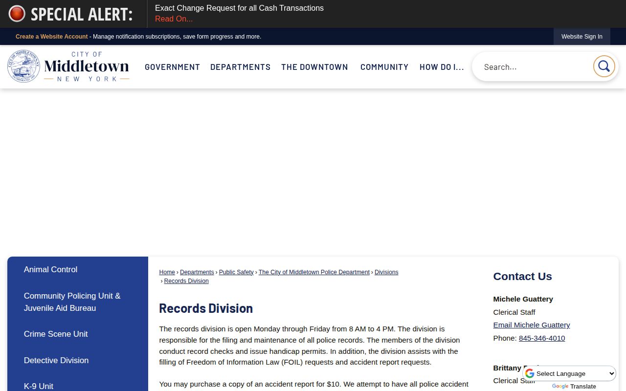 Middletown police records instructions for Orange County arrest records
